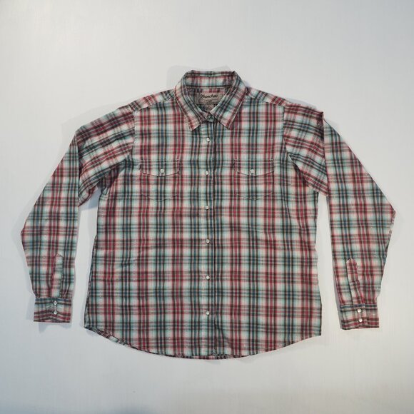 Wrangler Wrancher Western Shirt Womens Extra Large Pink Blue Plaid Pearl Snap - Picture 8 of 8